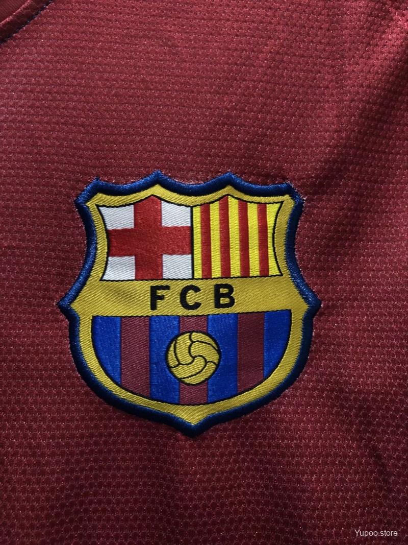 Retro 08/09 Long Sleeve Barcelona Home Champions Version Soccer Jerse