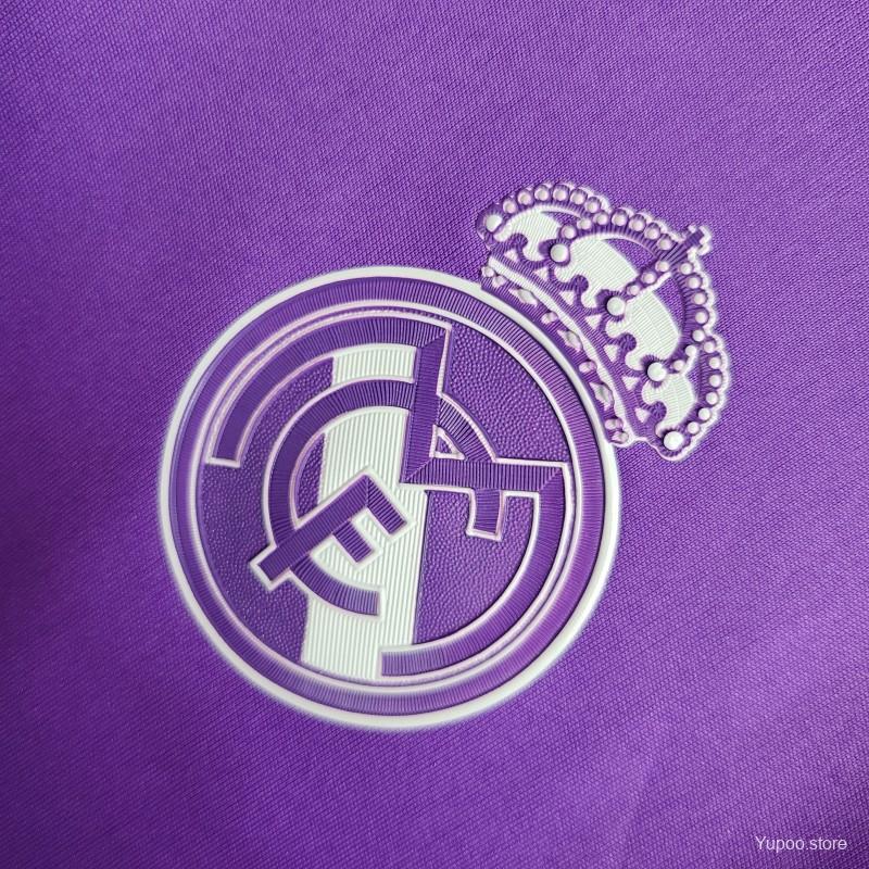 Retro Long Sleeve Real Madrid 17/18 Away Purple Jersey